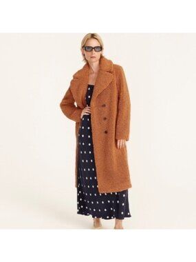 J.Crew Teddy Bear Sherpa Top Coat Warm Brandy Caramel Brown Sz Large